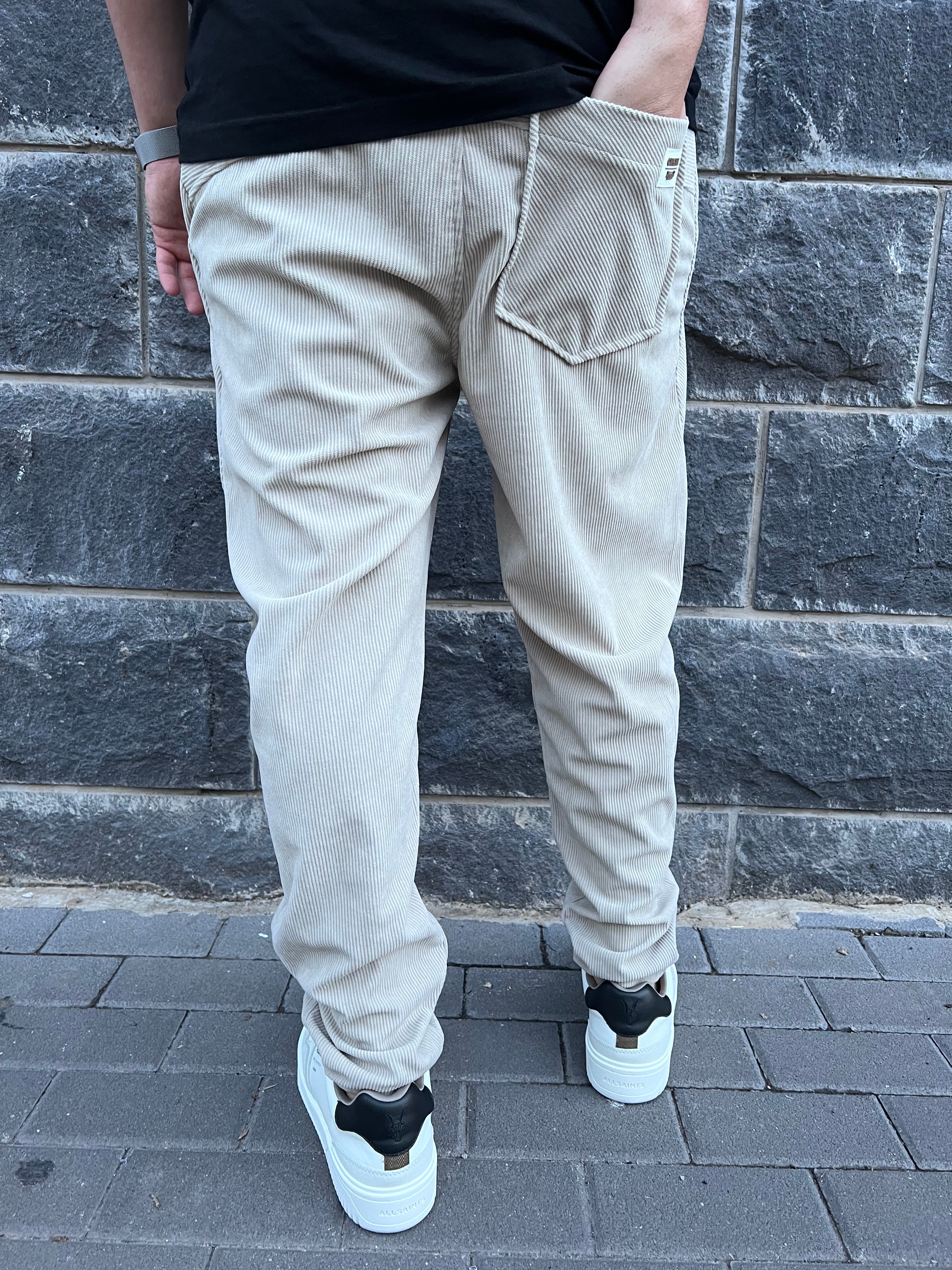 דה לוקה - מכנס קורדורוי בצבע שמנת 7093 03