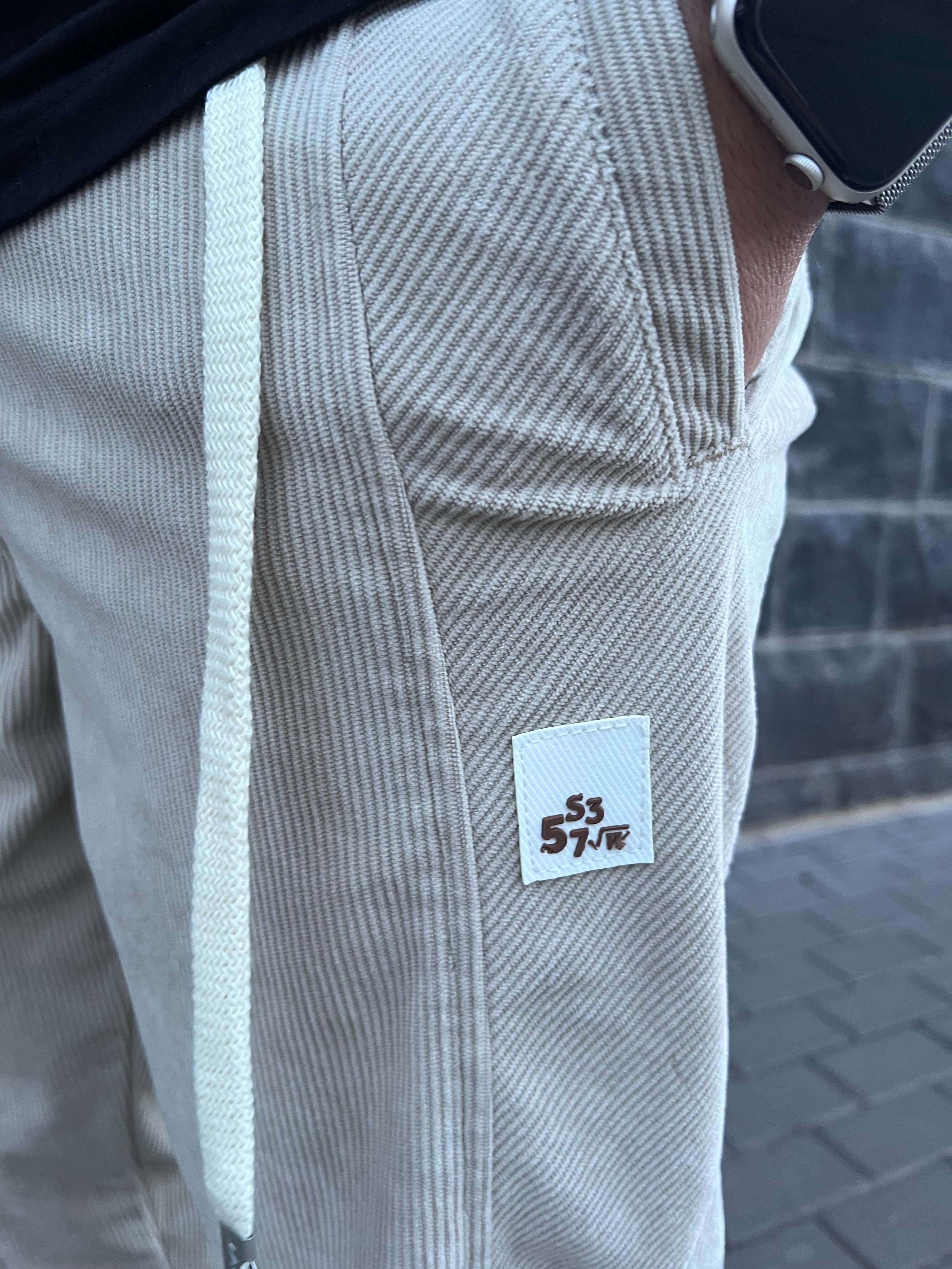 דה לוקה - מכנס קורדורוי בצבע שמנת 7093 03