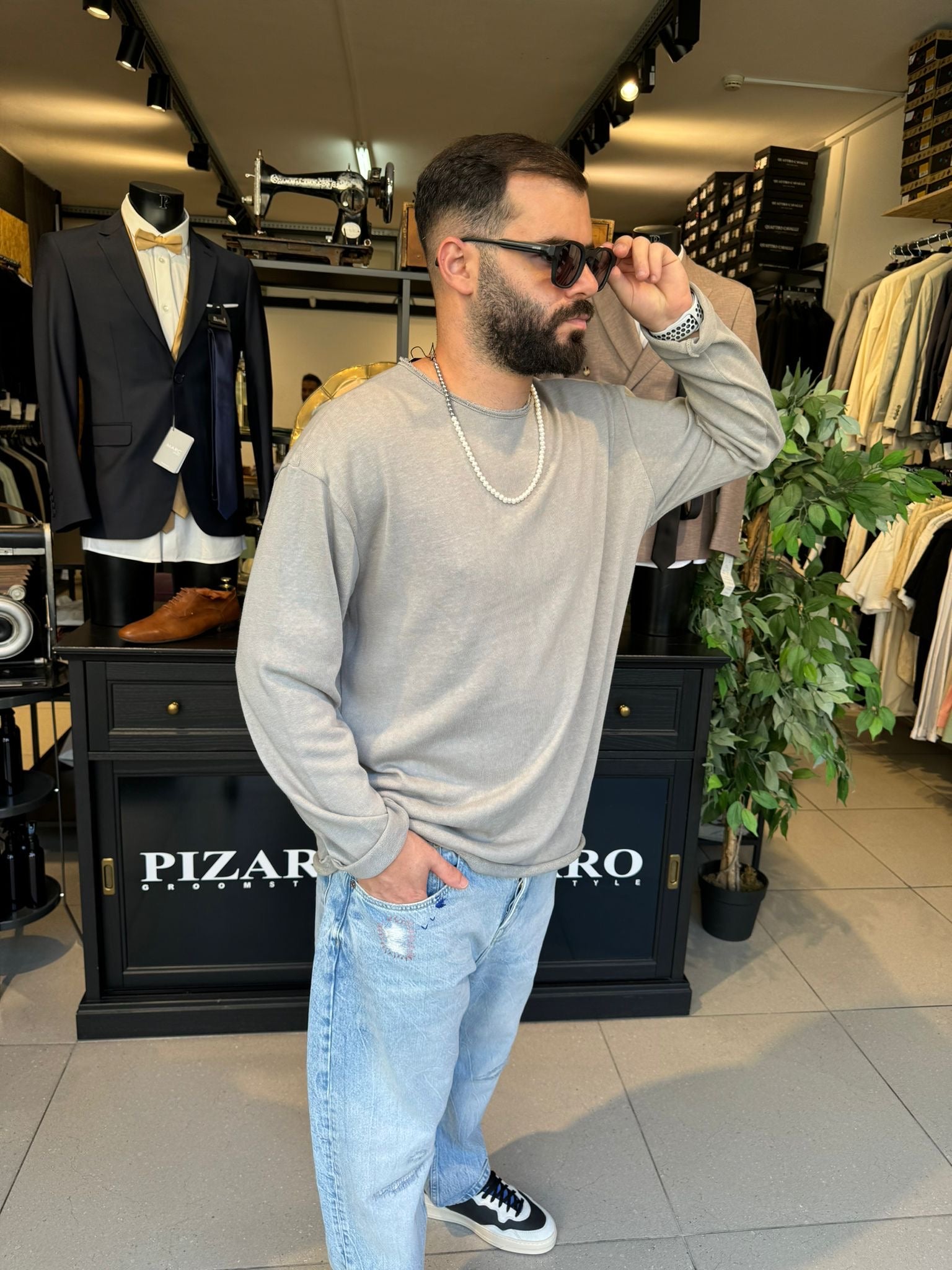 דה לוקה - סלאב פשתן ארוך אפור 7089 01