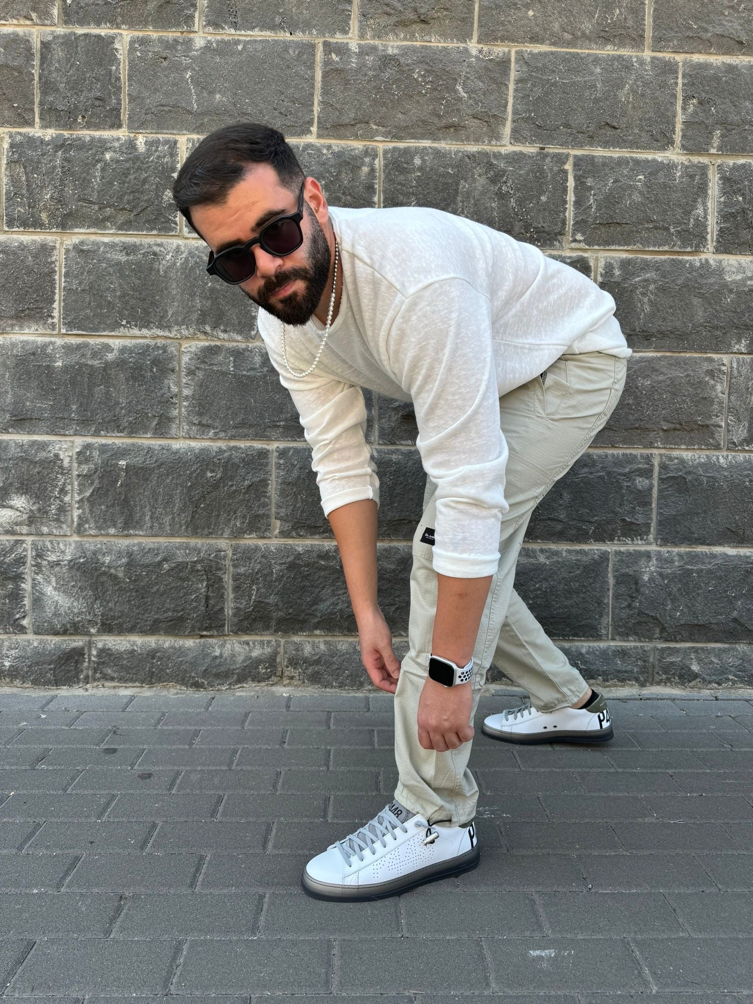 דה לוקה - חולצה סלאב פשתן ארוך לבן 7089 03