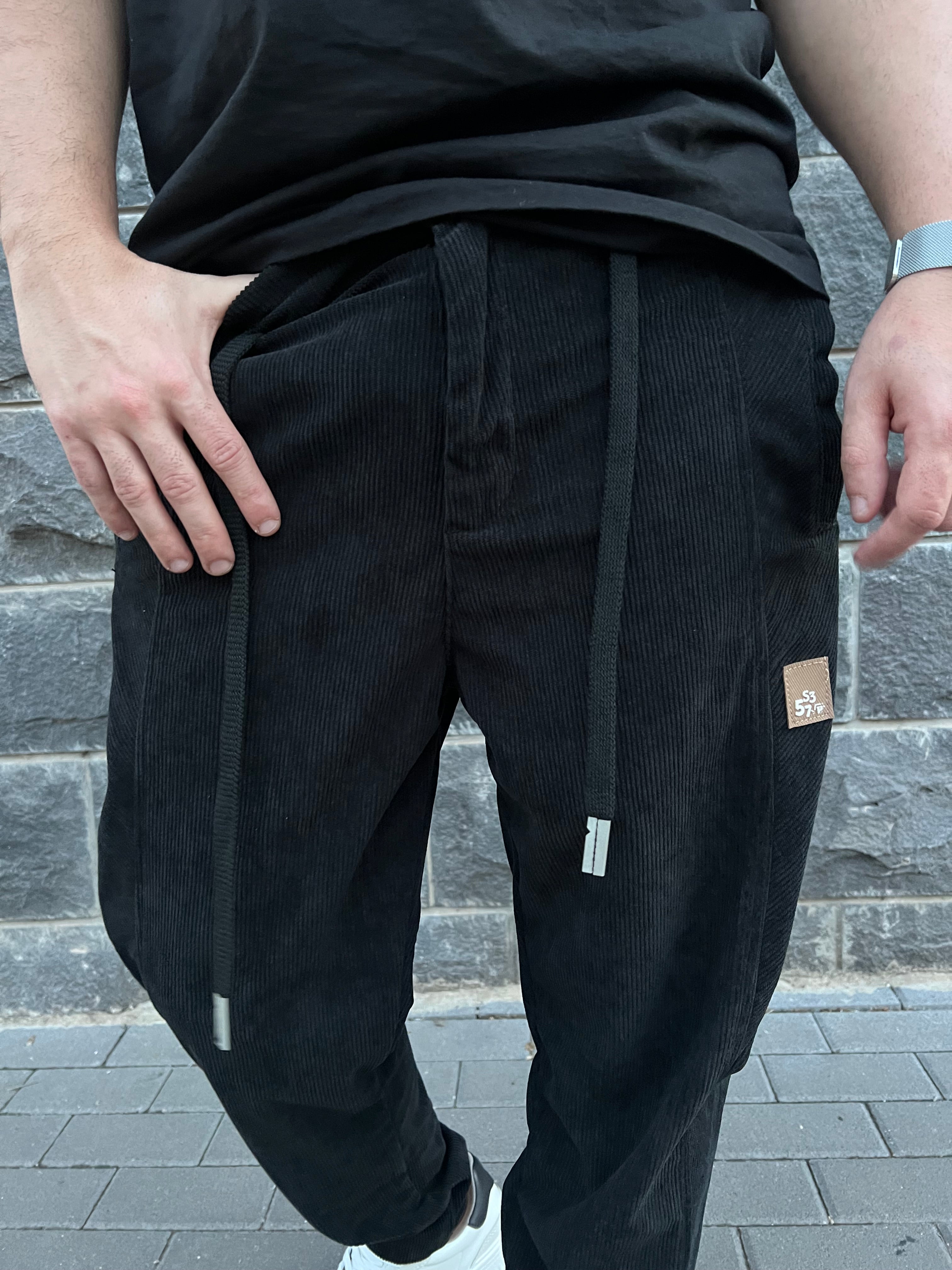 דה לוקה - מכנס קורדורוי בצבע שחור 7093 01