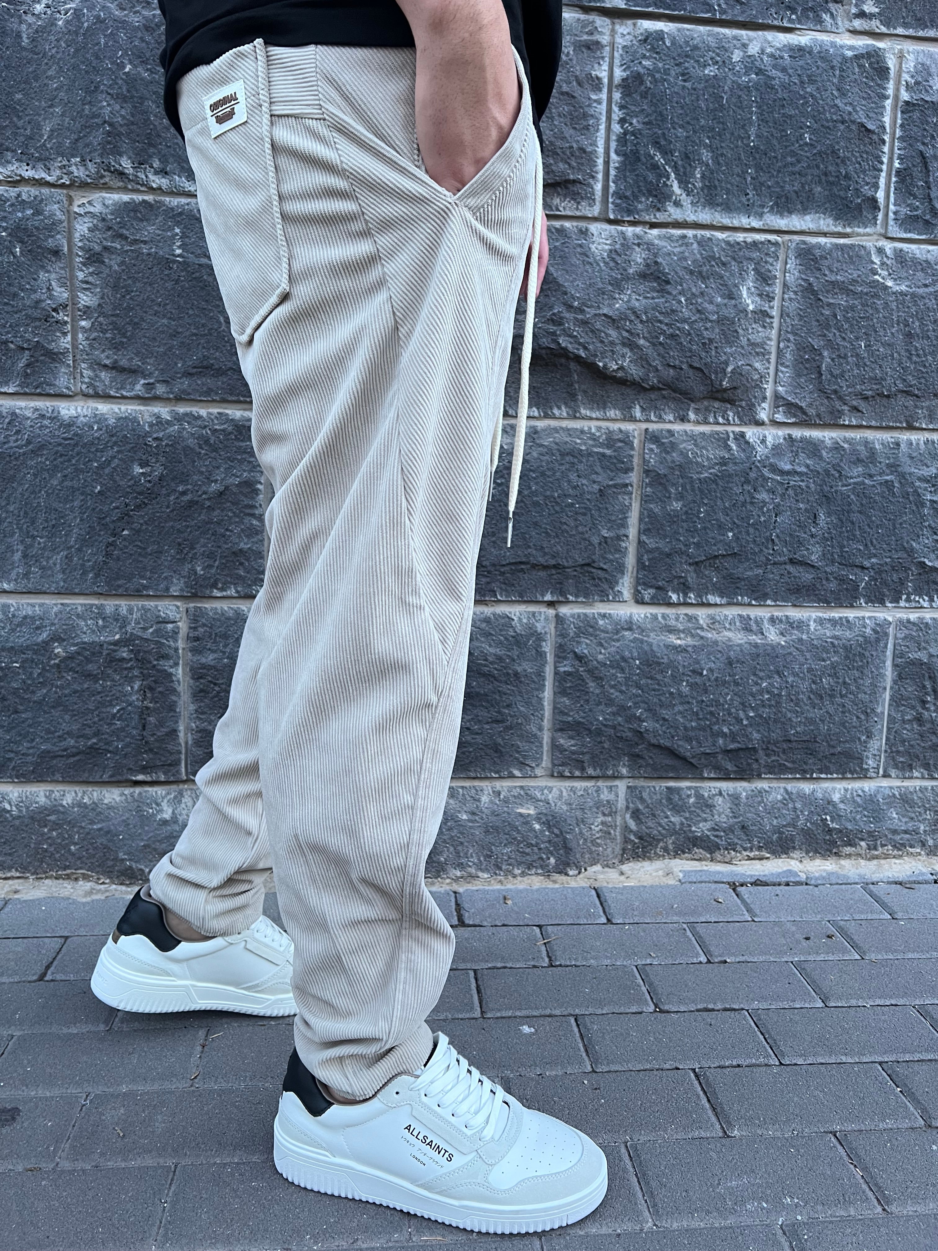 דה לוקה - מכנס קורדורוי בצבע שמנת 7093 03