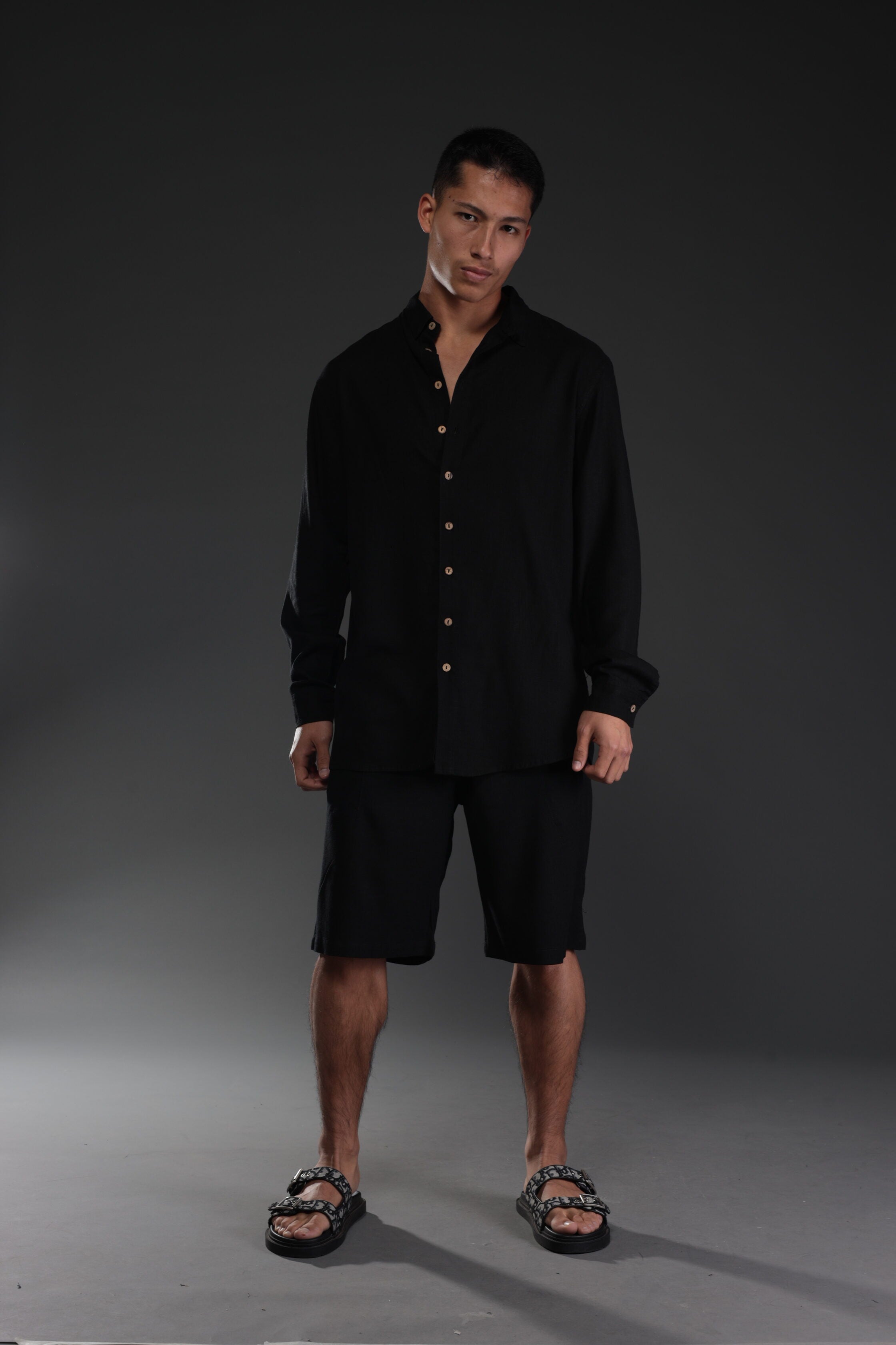 פיל רוג - מכופתרת פשתן MYKONOS FIL ROUGE בשחור 1012 99