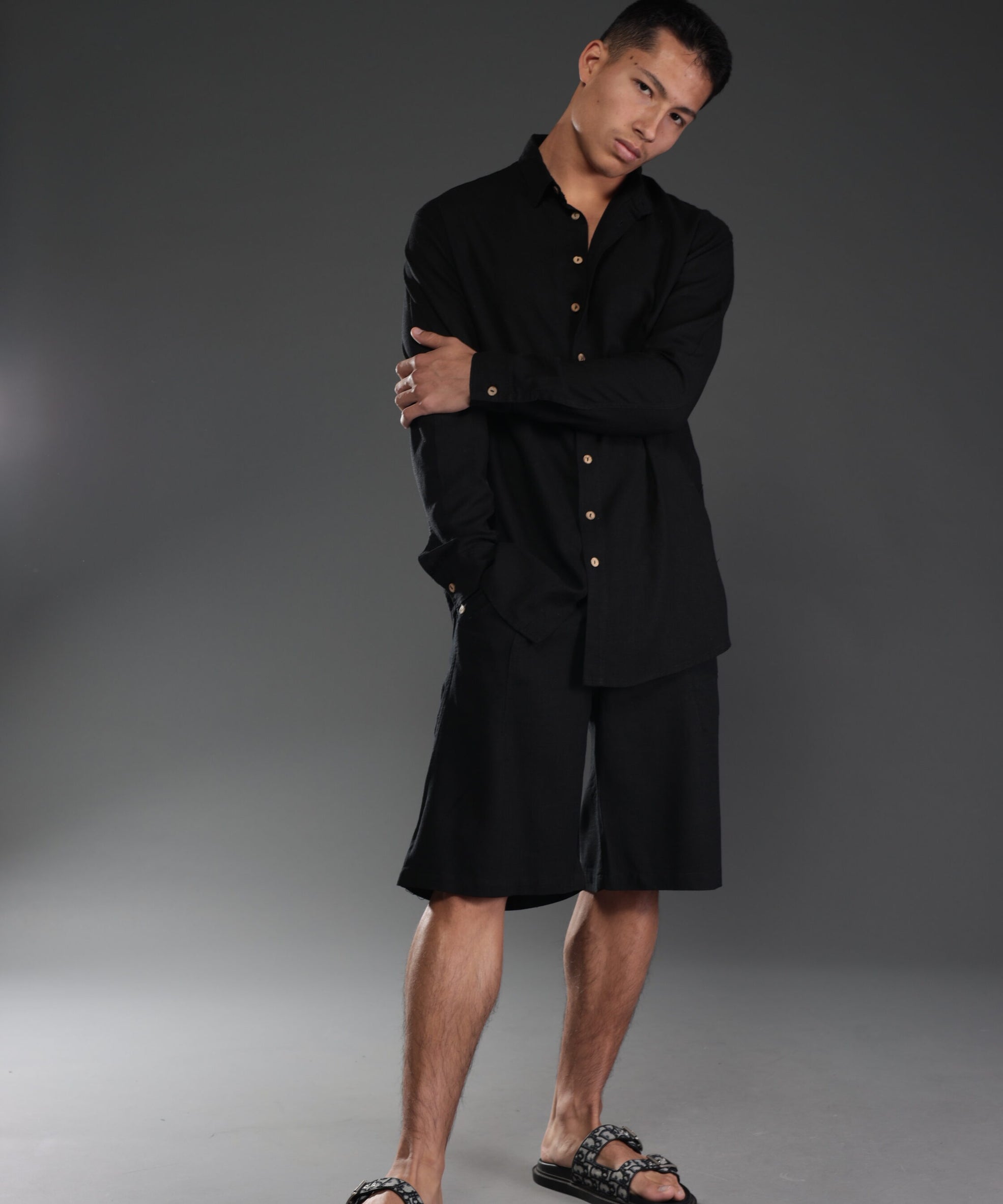 פיל רוג - מכופתרת פשתן MYKONOS FIL ROUGE בשחור 1012 99