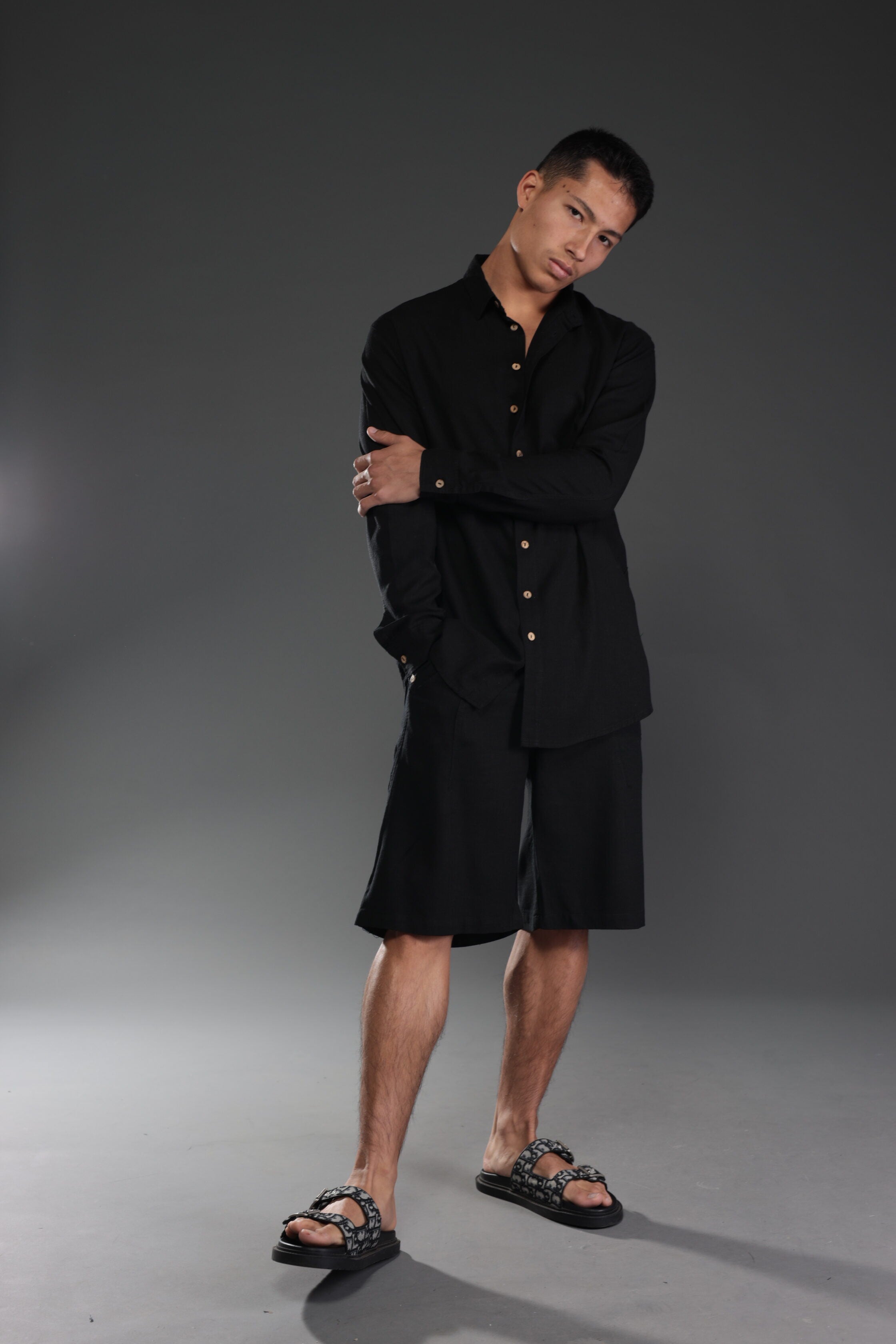 פיל רוג - מכופתרת פשתן MYKONOS FIL ROUGE בשחור 1012 99