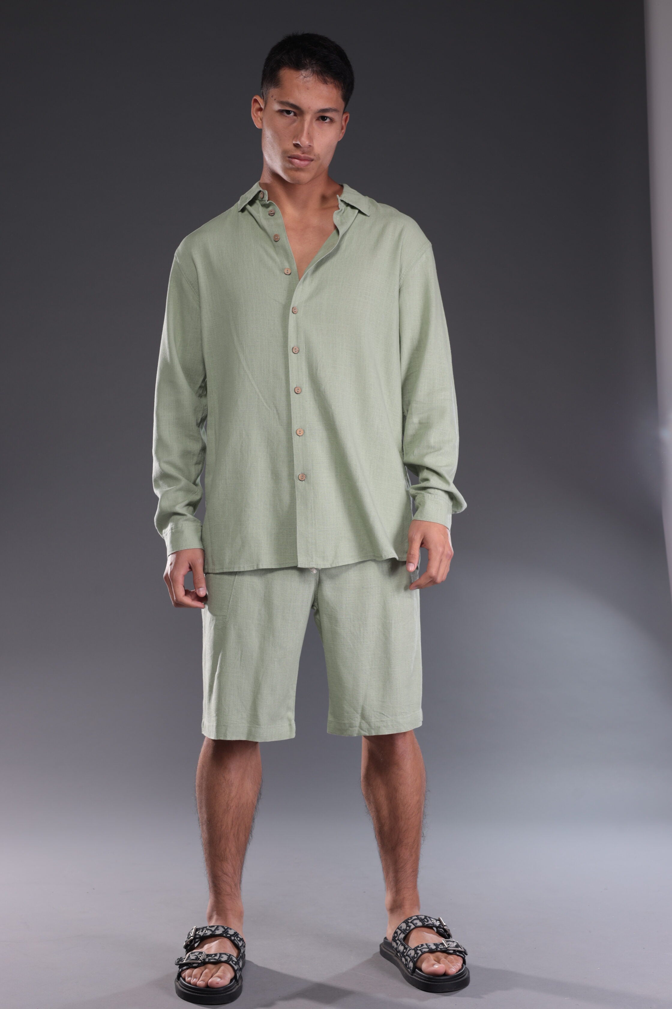 פיל רוג - מכופתרת פשתן בצבע ירוק פיסטוק 1012 21