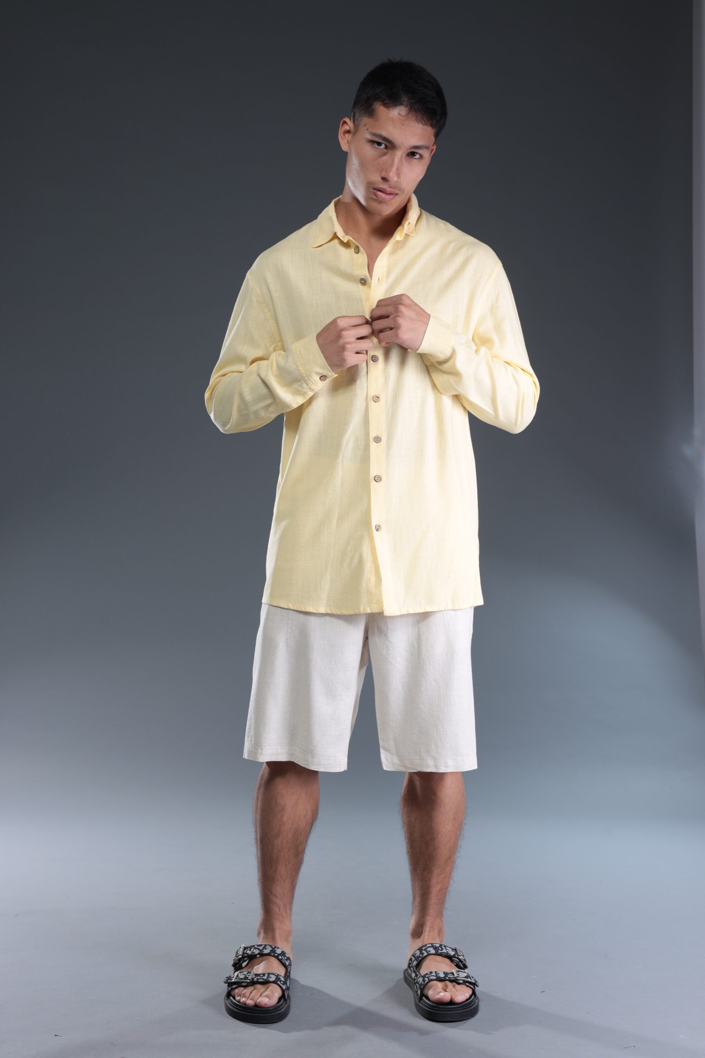 פיל רוג - מכופתרת פשתן בצבע צהוב בננה 1012-9