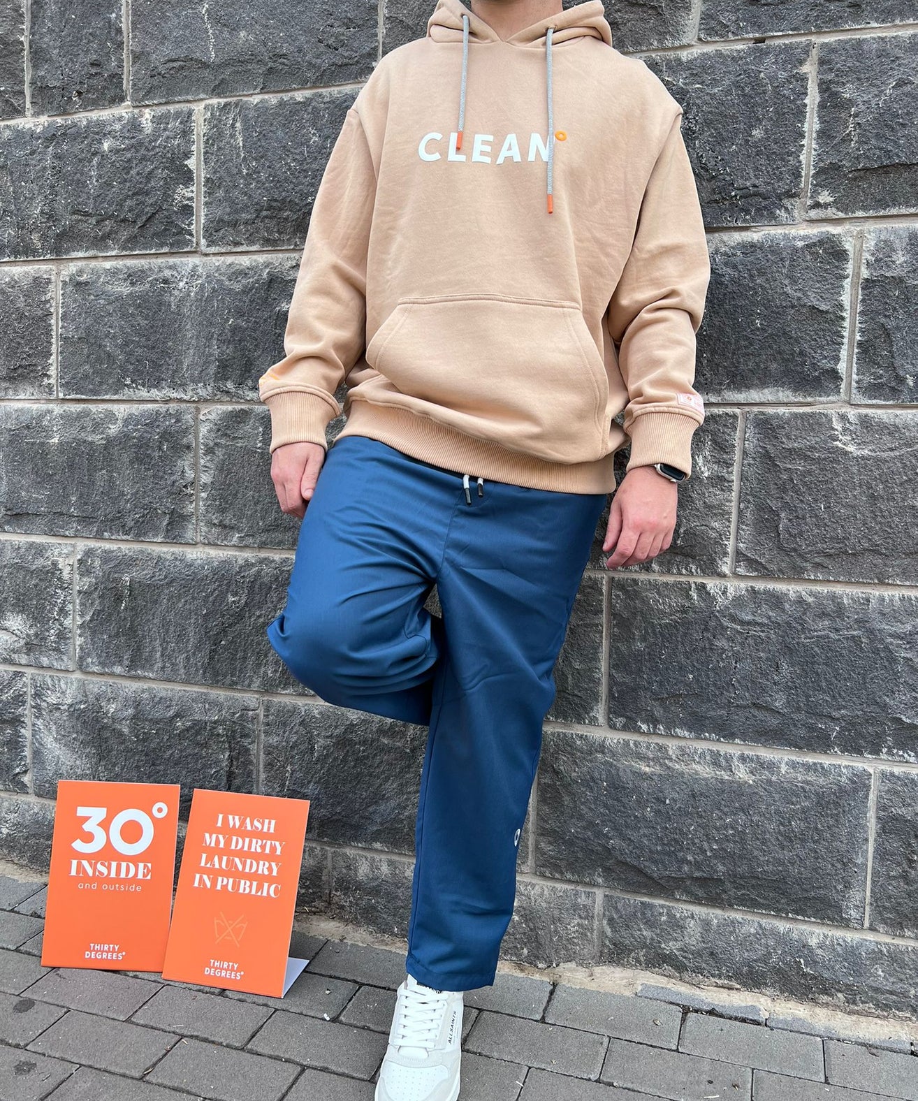 THIRTY DEGREES - SWH 1012 קפוצ'ון   MEN OVERSIZE HOODIE BRAIN WASHED