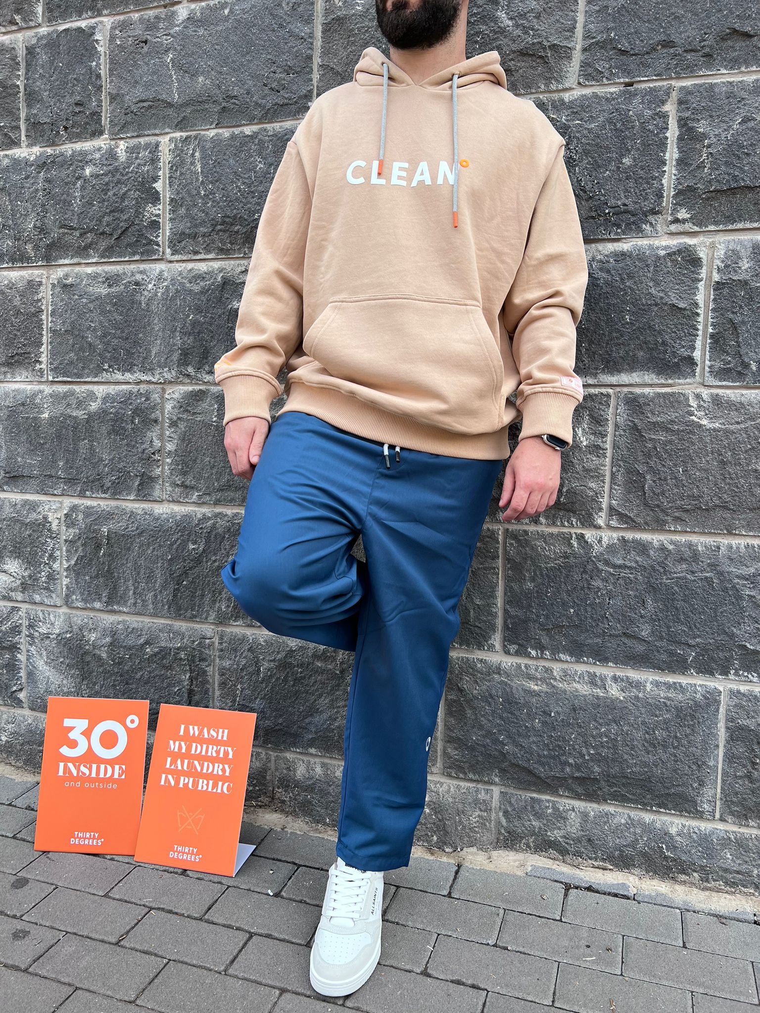 THIRTY DEGREES - SWH 1012 קפוצ'ון   MEN OVERSIZE HOODIE BRAIN WASHED