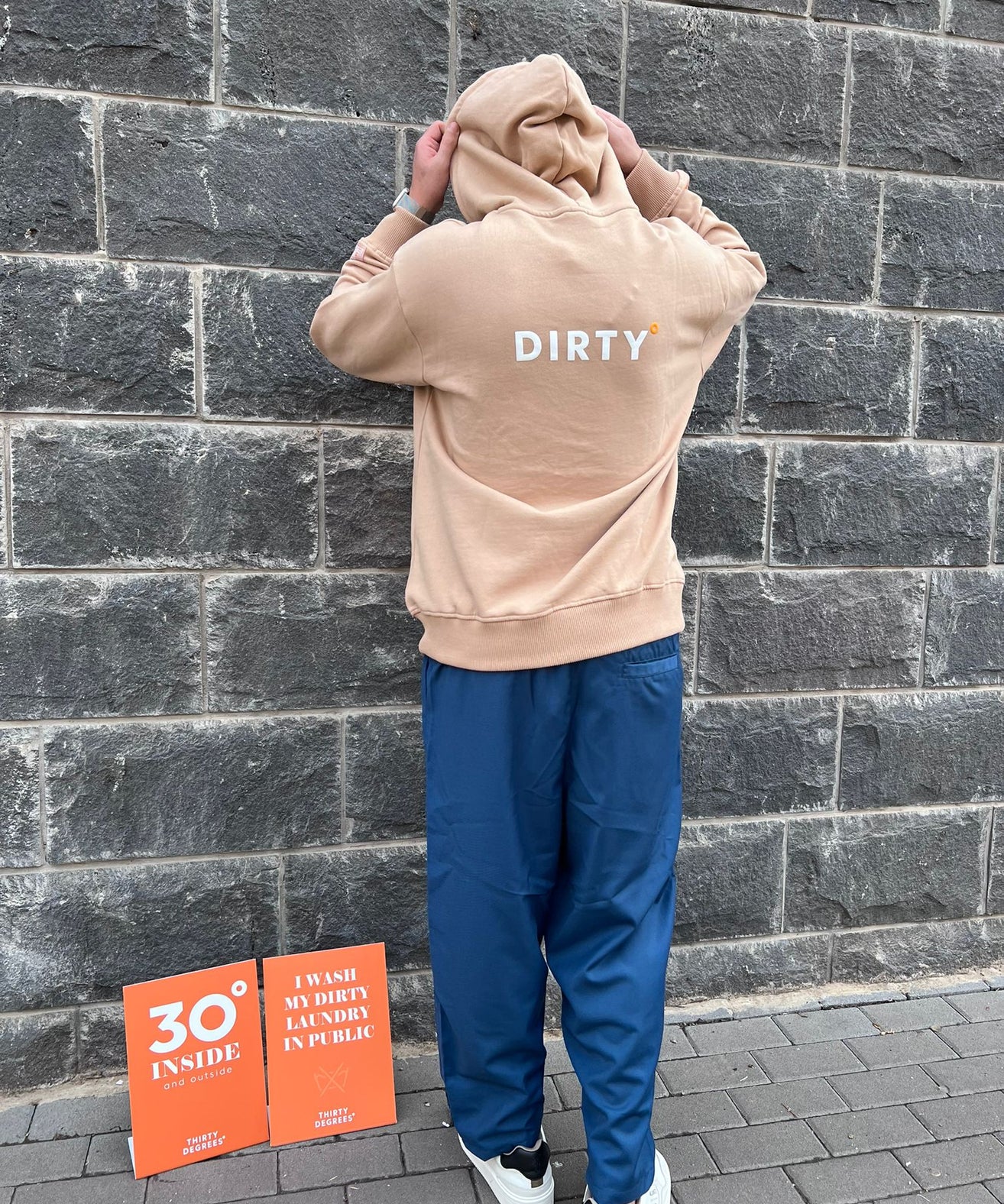 THIRTY DEGREES - SWH 1012 קפוצ'ון   MEN OVERSIZE HOODIE BRAIN WASHED
