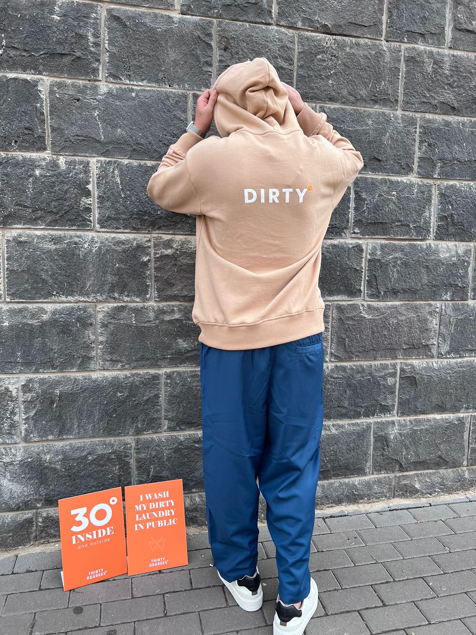 THIRTY DEGREES - SWH 1012 קפוצ'ון   MEN OVERSIZE HOODIE BRAIN WASHED