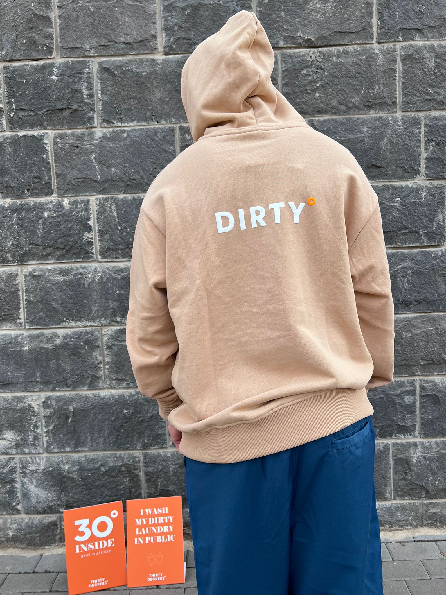 THIRTY DEGREES - SWH 1012 קפוצ'ון   MEN OVERSIZE HOODIE BRAIN WASHED