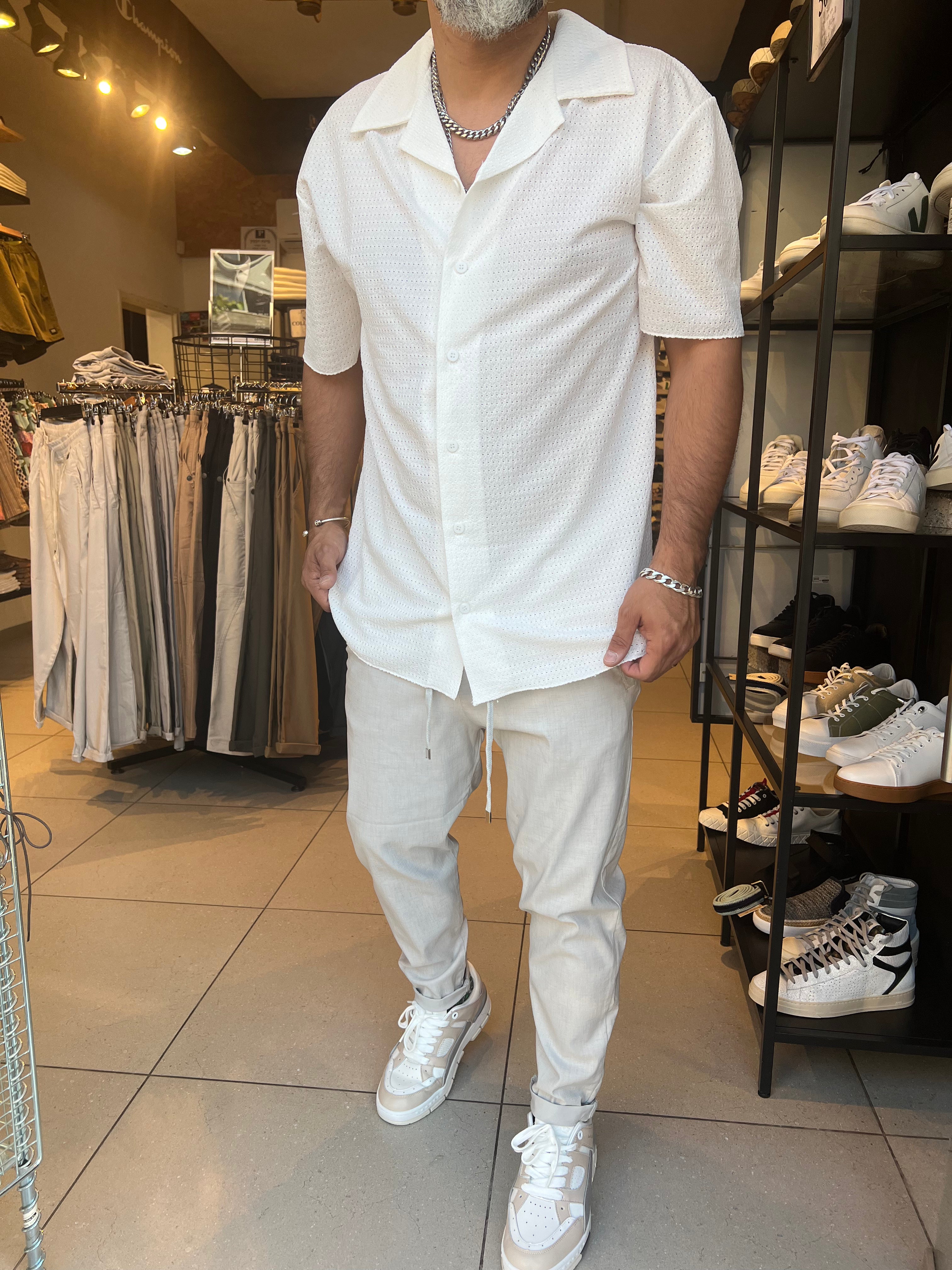 דה לוקה - מכופתרת מבד רשת בצבע לבן 707304