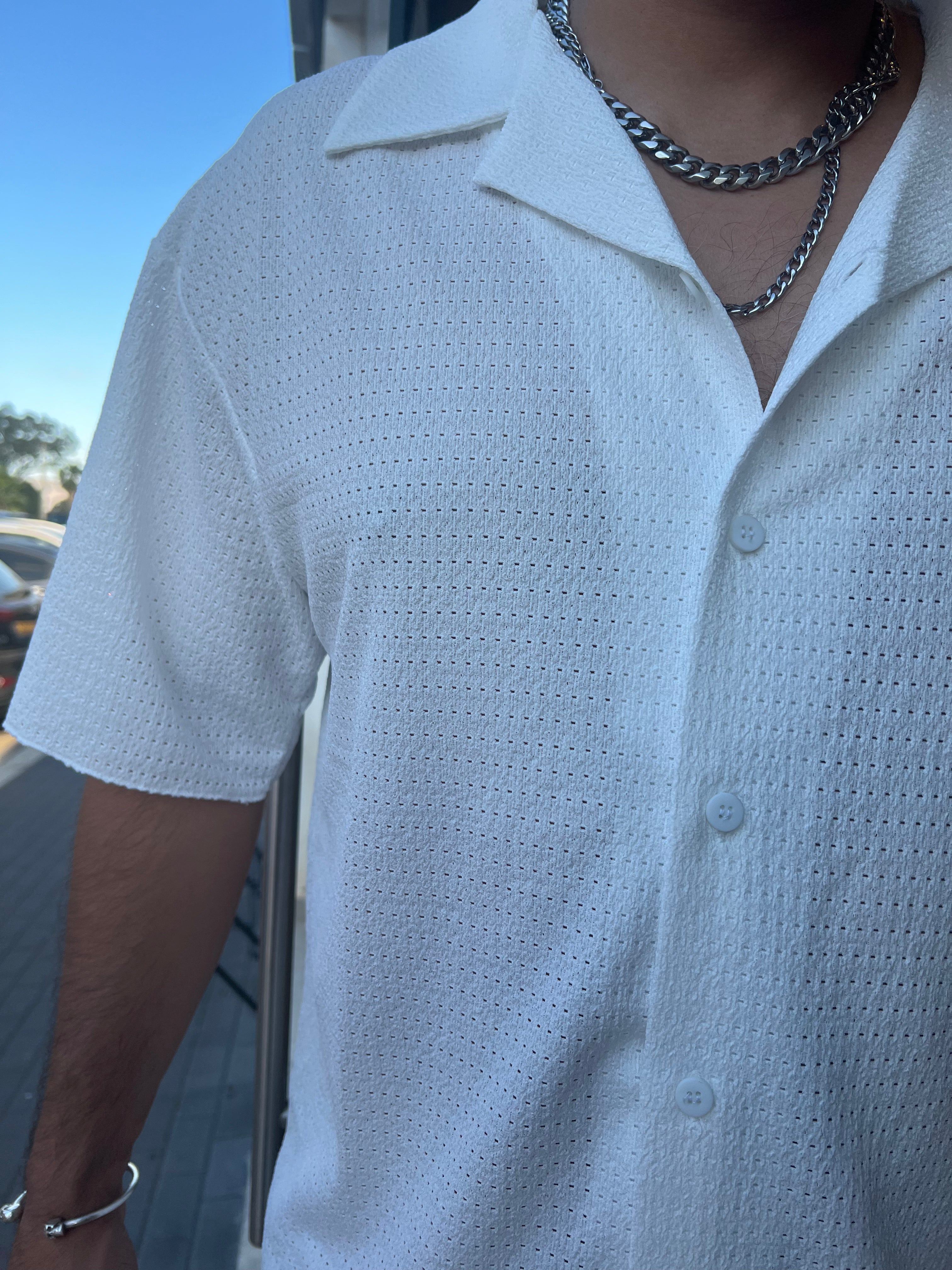 דה לוקה - מכופתרת מבד רשת בצבע לבן 707304