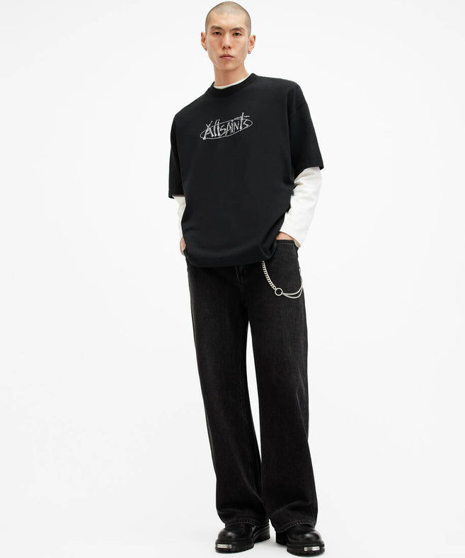 אולסיינטס - אוברסייז שרוול קצר Washed Black  M040 שחור