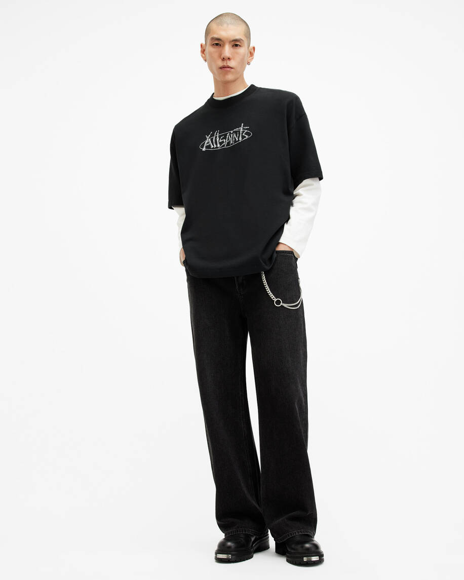 אולסיינטס - אוברסייז שרוול קצר Washed Black  M040 שחור