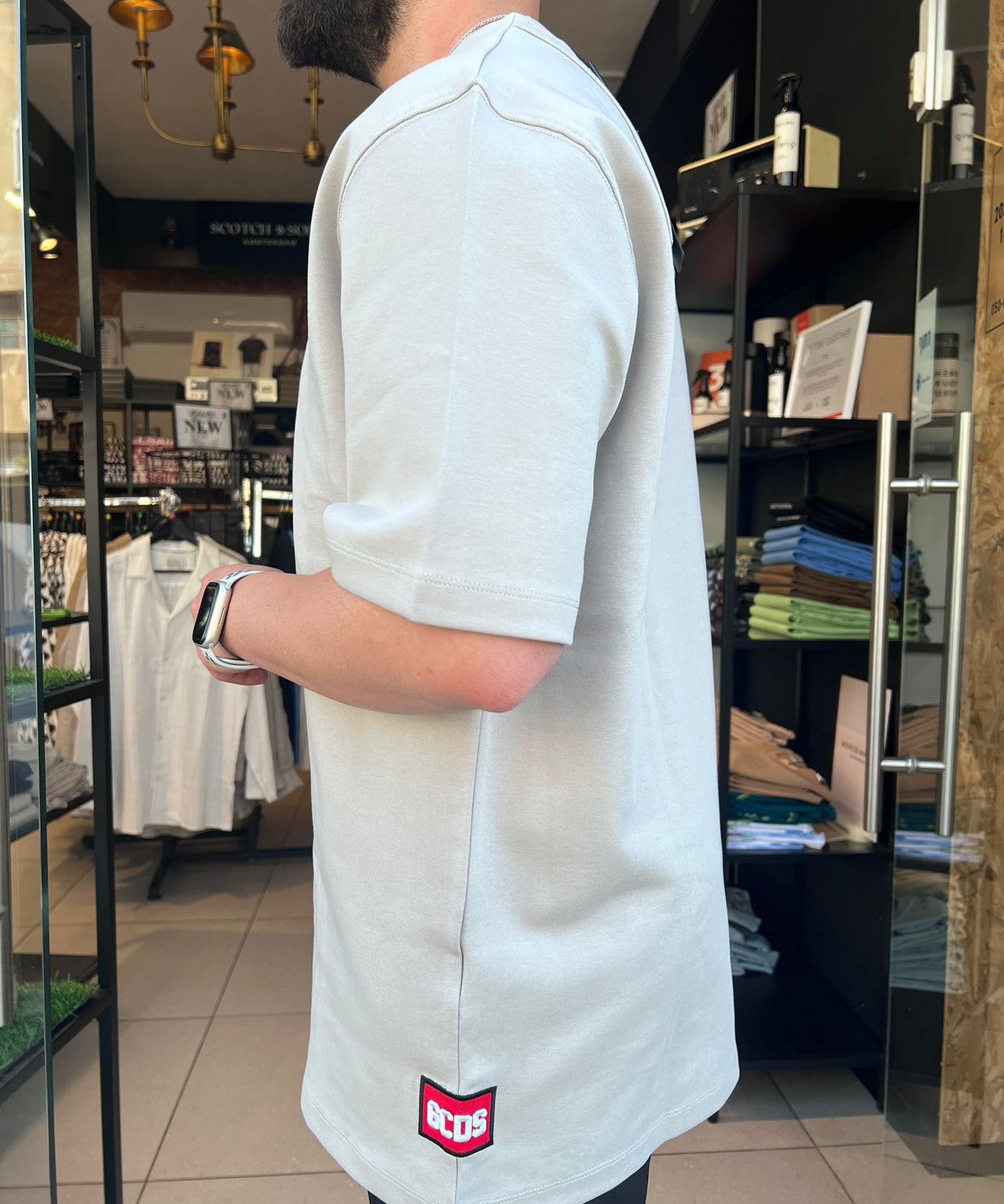 GCDS - חולצה טי אוברסייז בד מרצרייז GC252MT01t-025 אפור