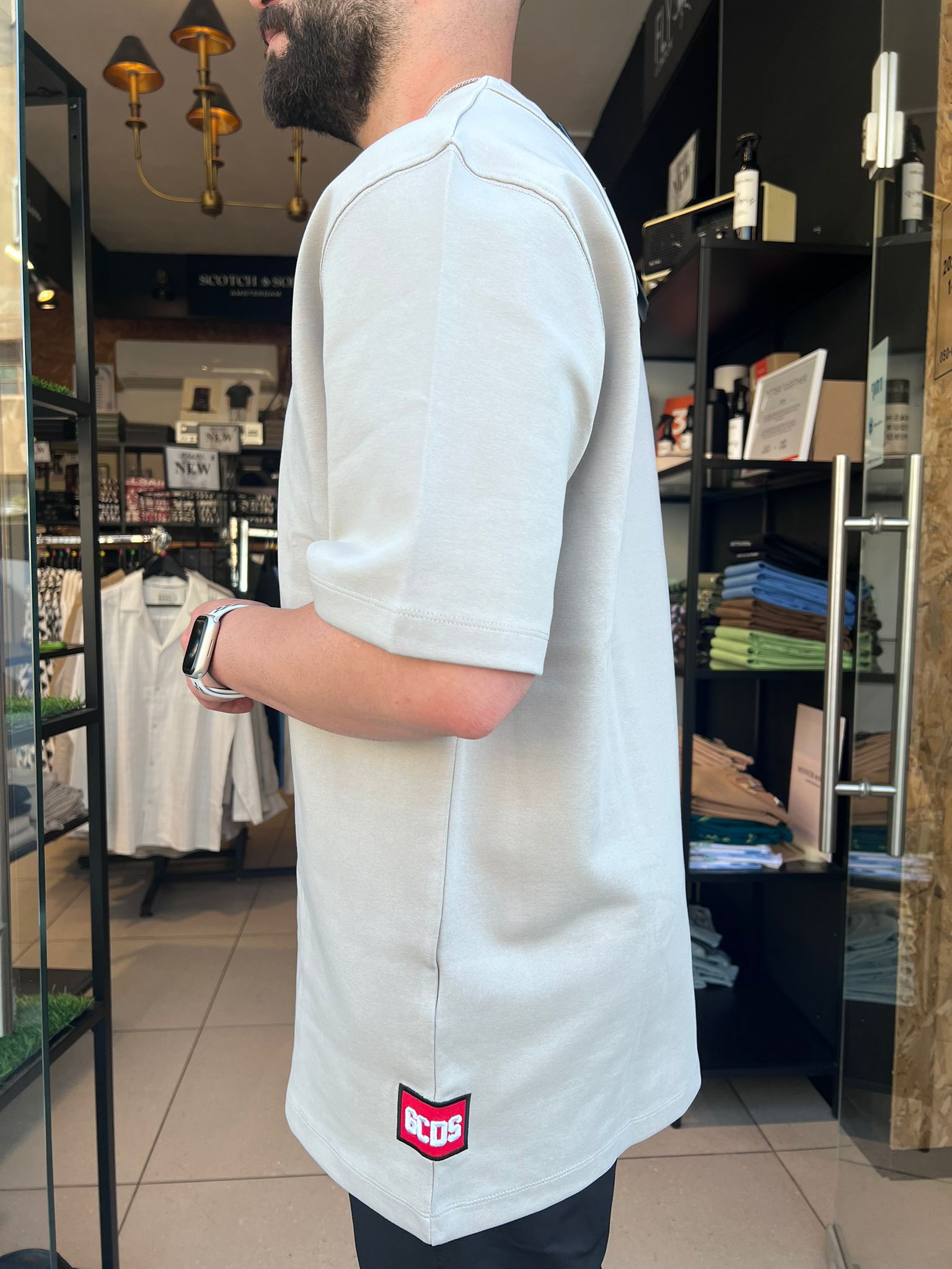 GCDS - חולצה טי אוברסייז בד מרצרייז GC252MT01t-025 אפור