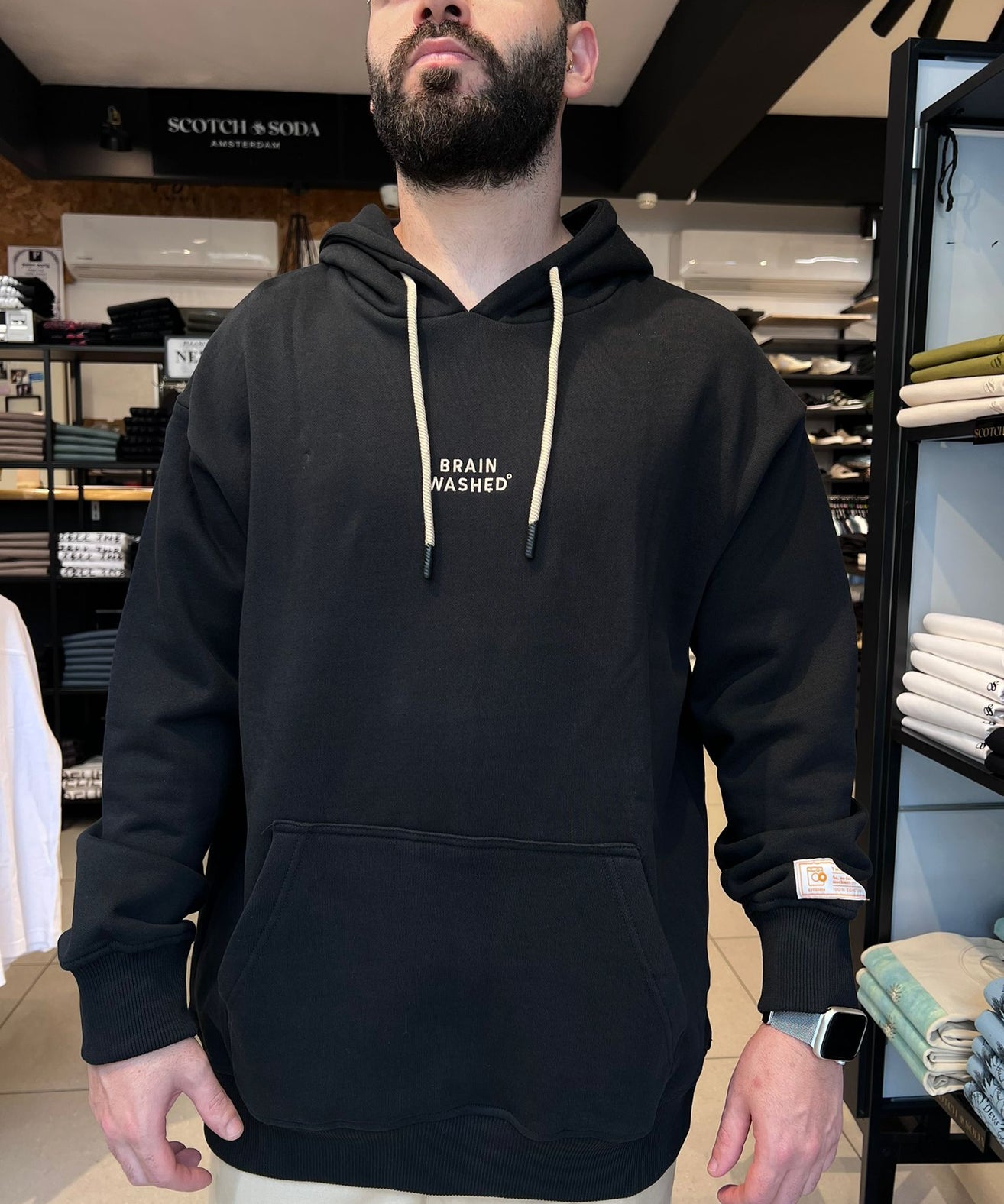 THIRTY DEGREES - SWH 3924 קפוצ'ון   MEN OVERSIZE HOODIE BRAIN WASHED