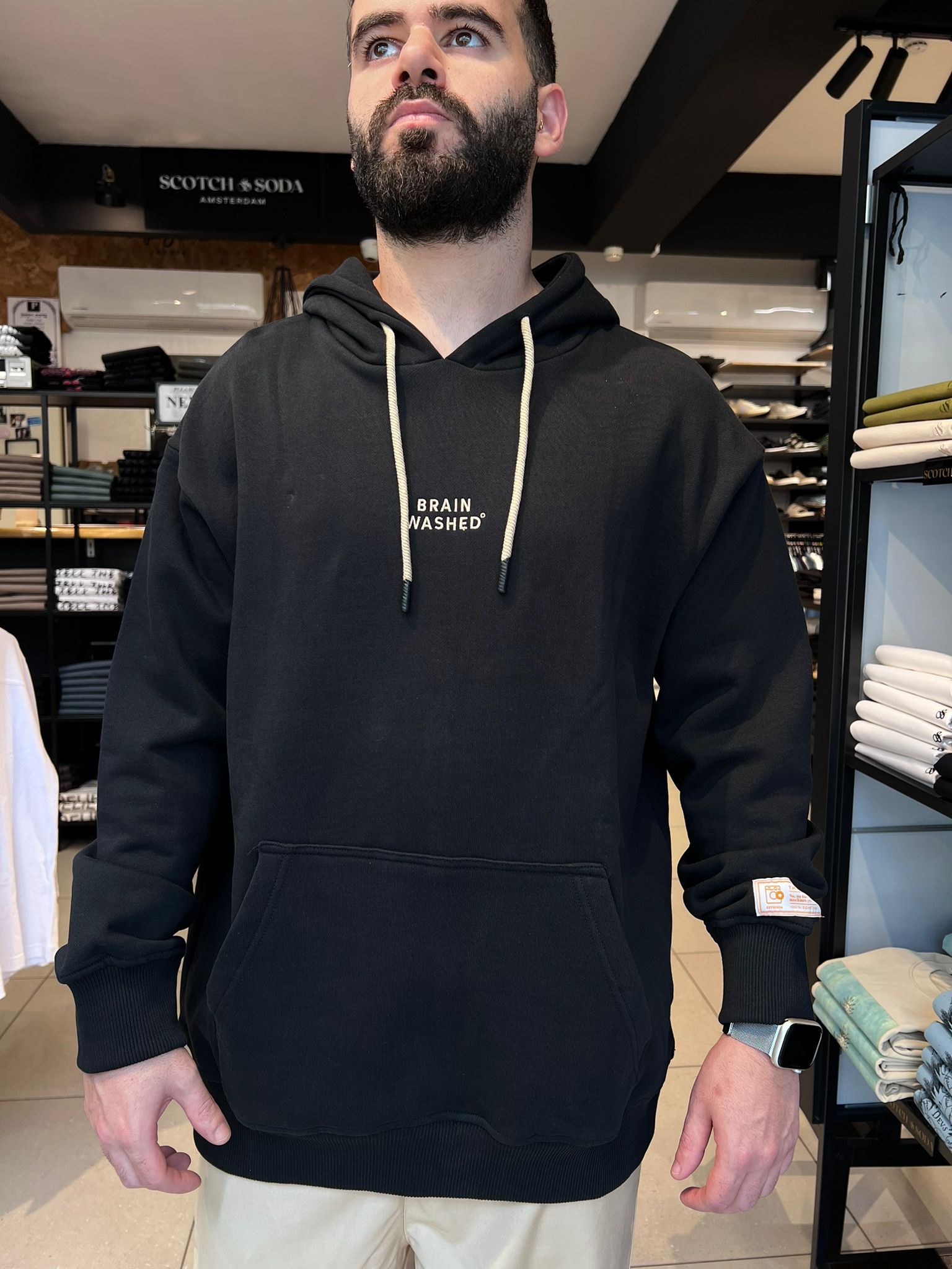 THIRTY DEGREES - SWH 3924 קפוצ'ון   MEN OVERSIZE HOODIE BRAIN WASHED