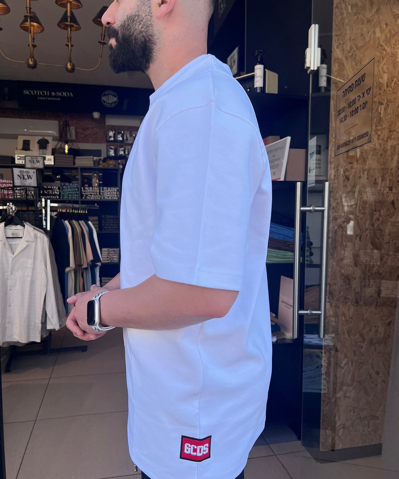 GCDS - חולצה טי אוברסייז בד מרצרייז GC252MT01t-100 לבן