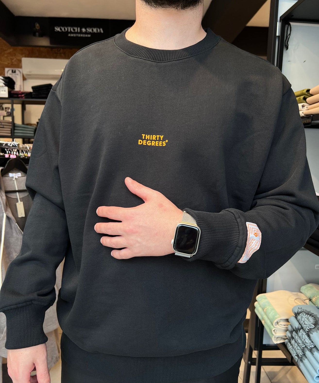 THIRTY DEGREES - SWCNB 3924 פוטר   MEN OVERSIZE CREWNECK BASKETBALL