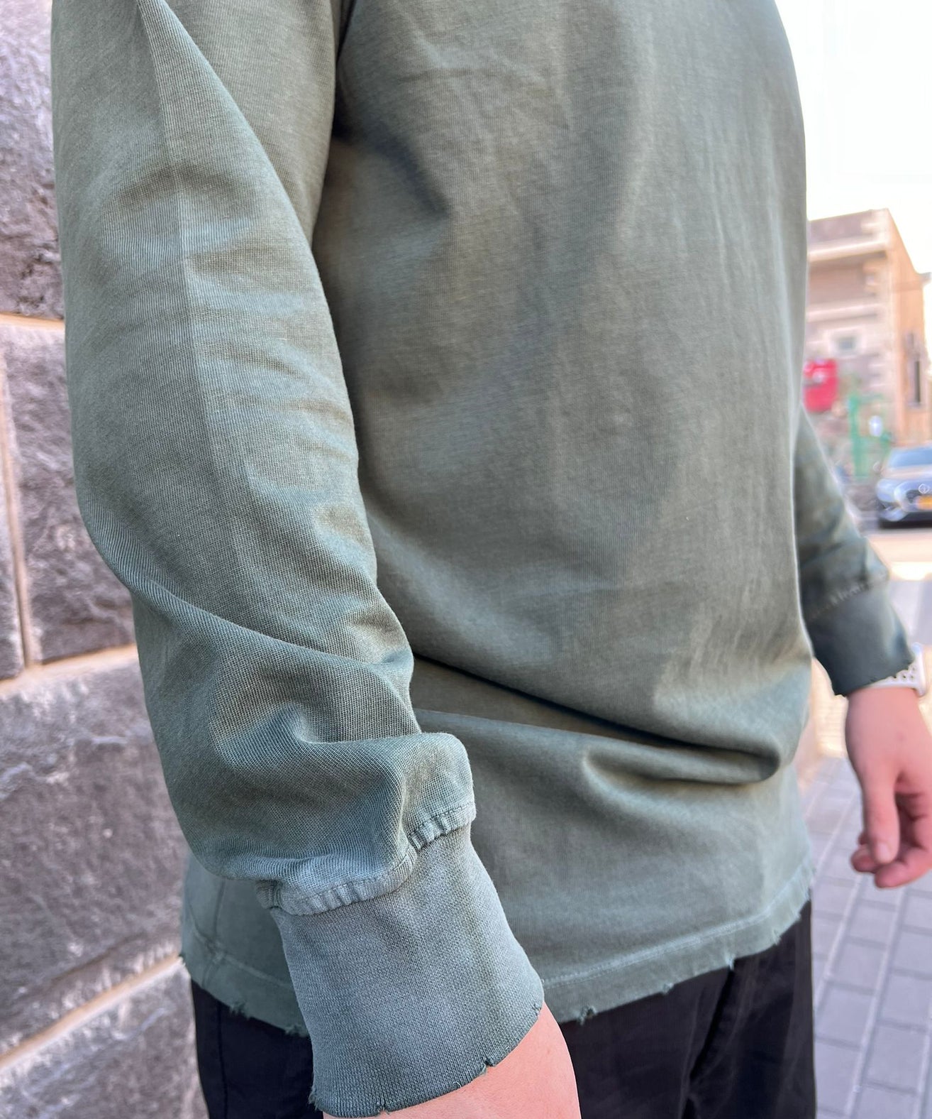 דה לוקה - טי וואש אוברסייז שרוול ארוך בצבע ירוק 7100 00