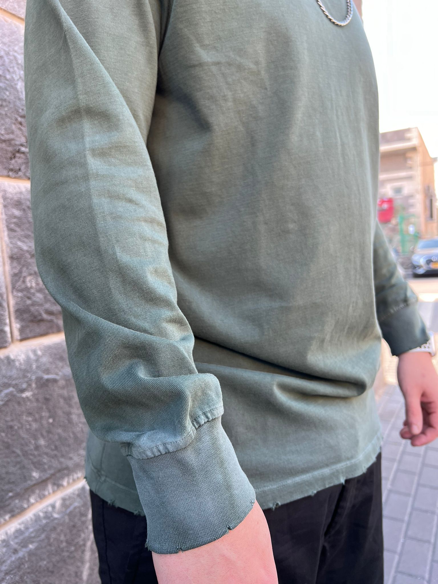 דה לוקה - טי וואש אוברסייז שרוול ארוך בצבע ירוק 7100 00