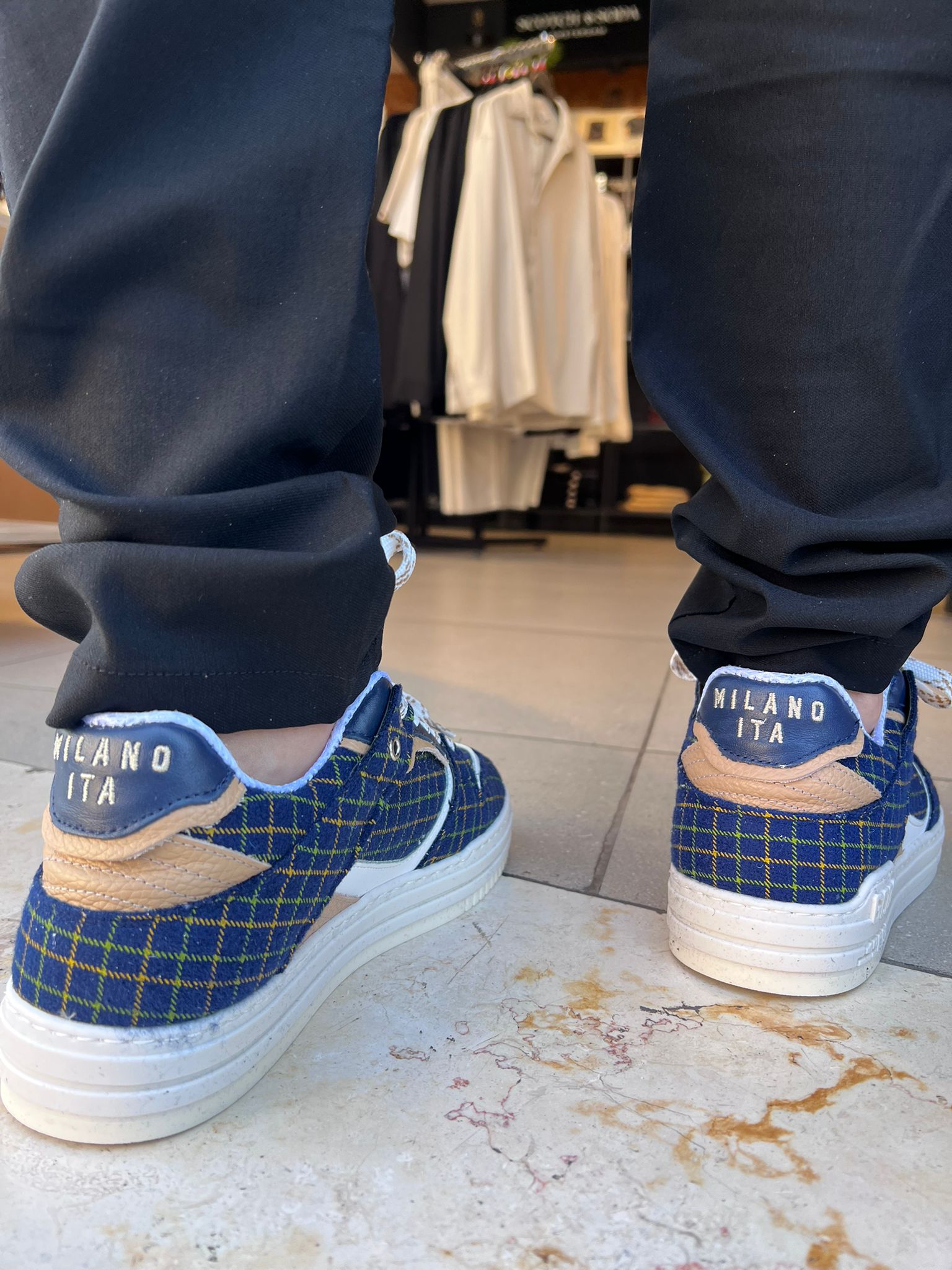 GCDS - סניקרס GCU1007-457 TARTAN-BLUE-BEIG