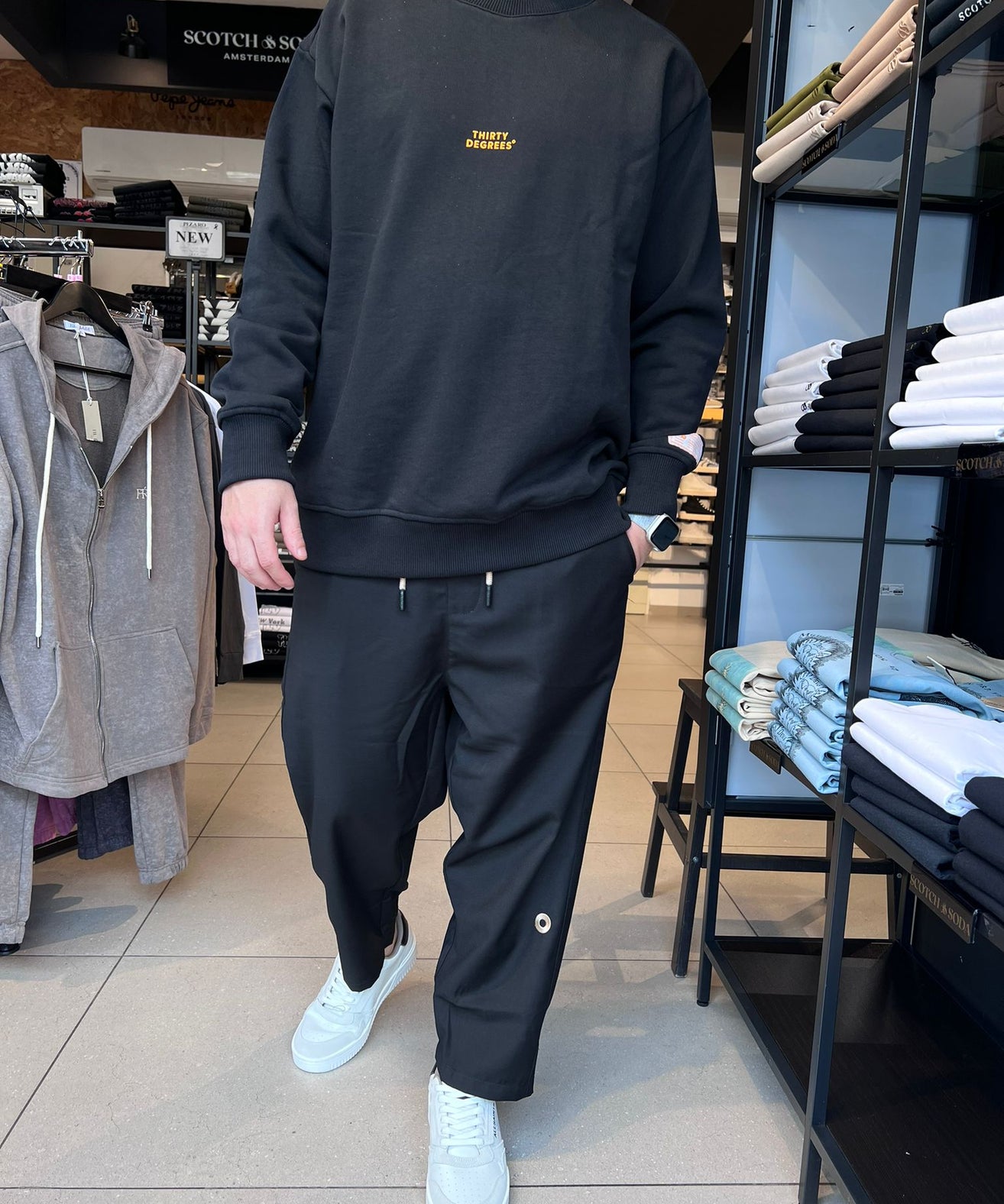 THIRTY DEGREES - SWCNB 3924 פוטר   MEN OVERSIZE CREWNECK BASKETBALL