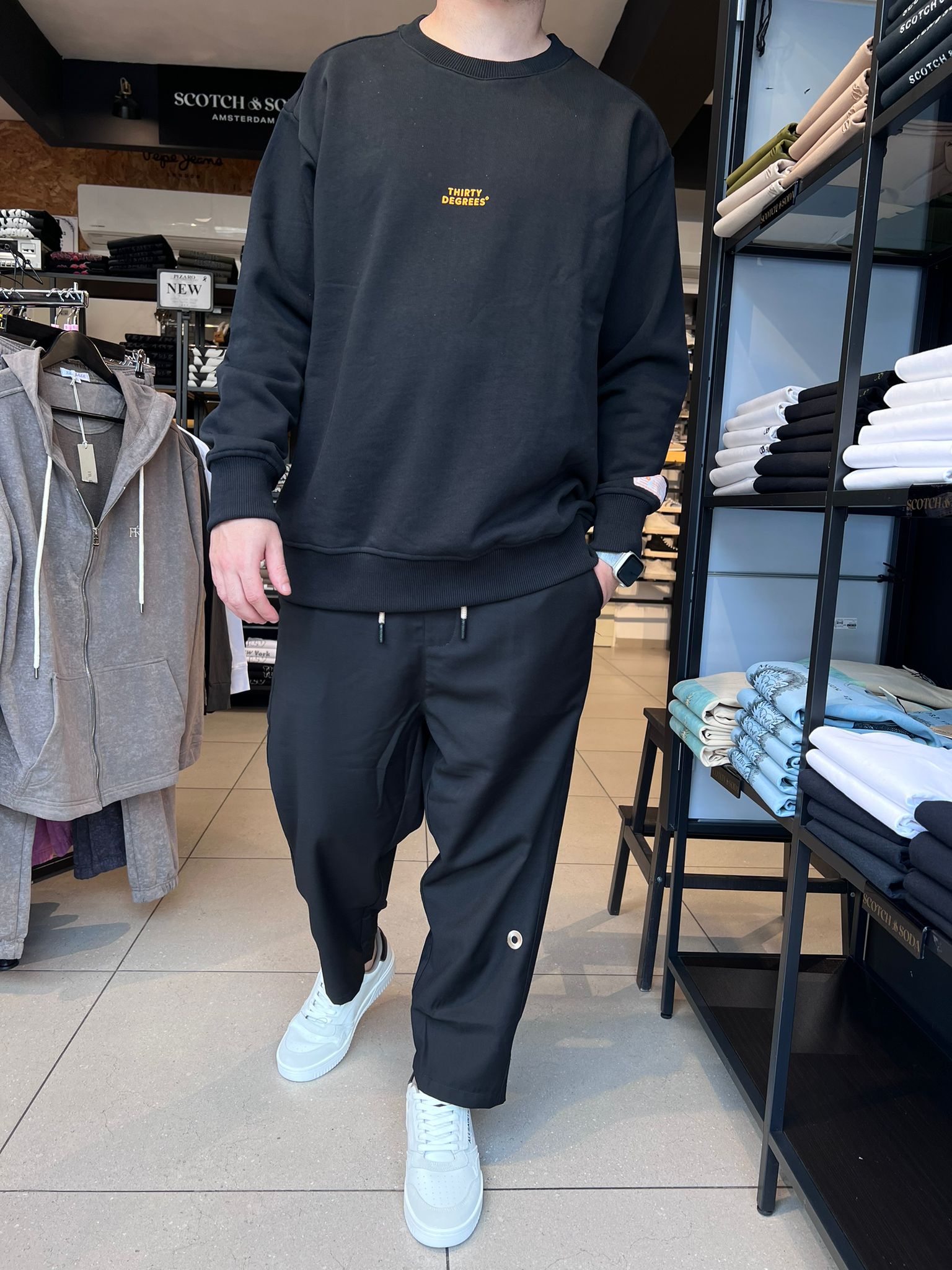 THIRTY DEGREES - SWCNB 3924 פוטר   MEN OVERSIZE CREWNECK BASKETBALL