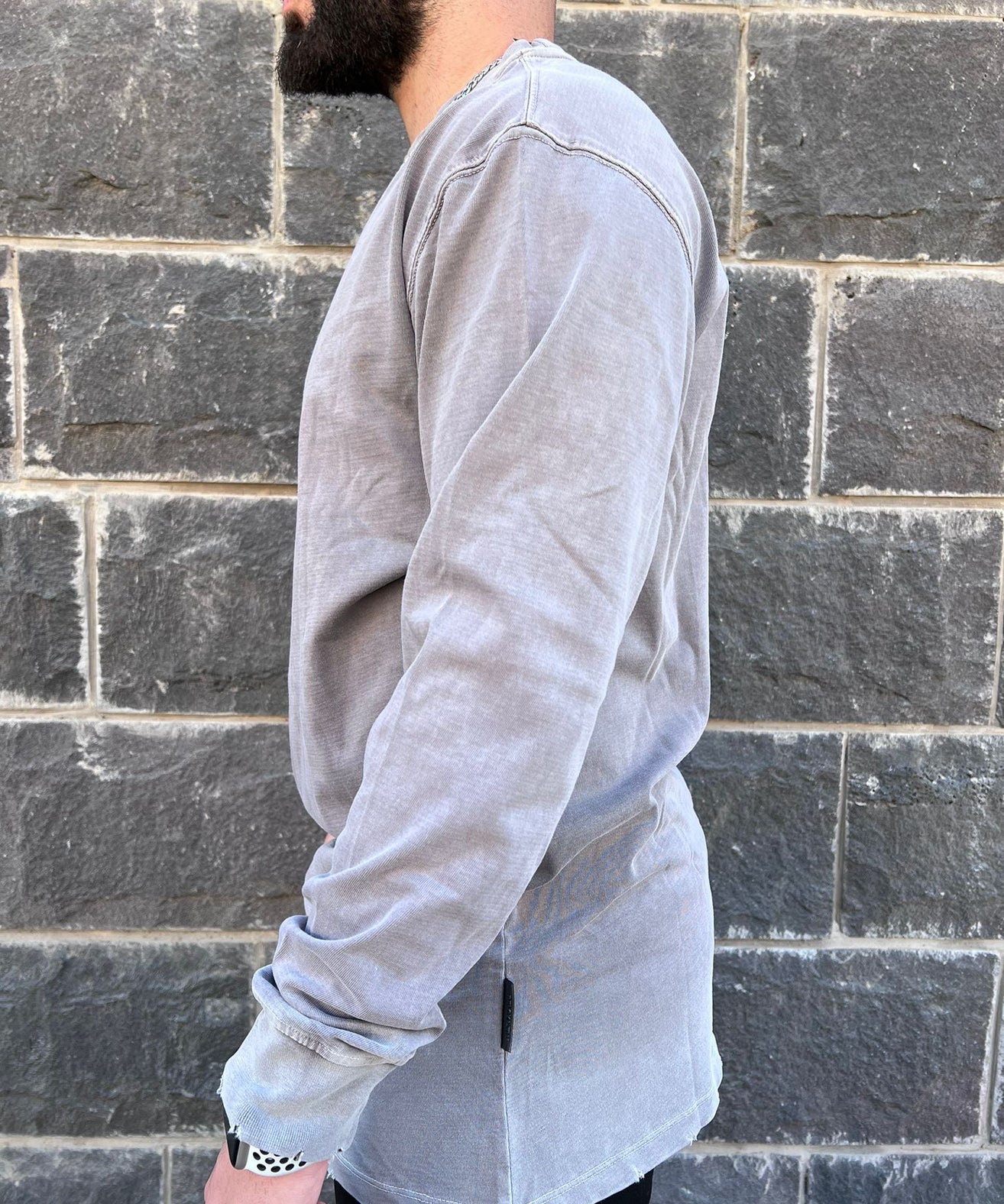 דה לוקה - טי וואש אוברסייז שרוול ארוך בצבע אפור 7100 02