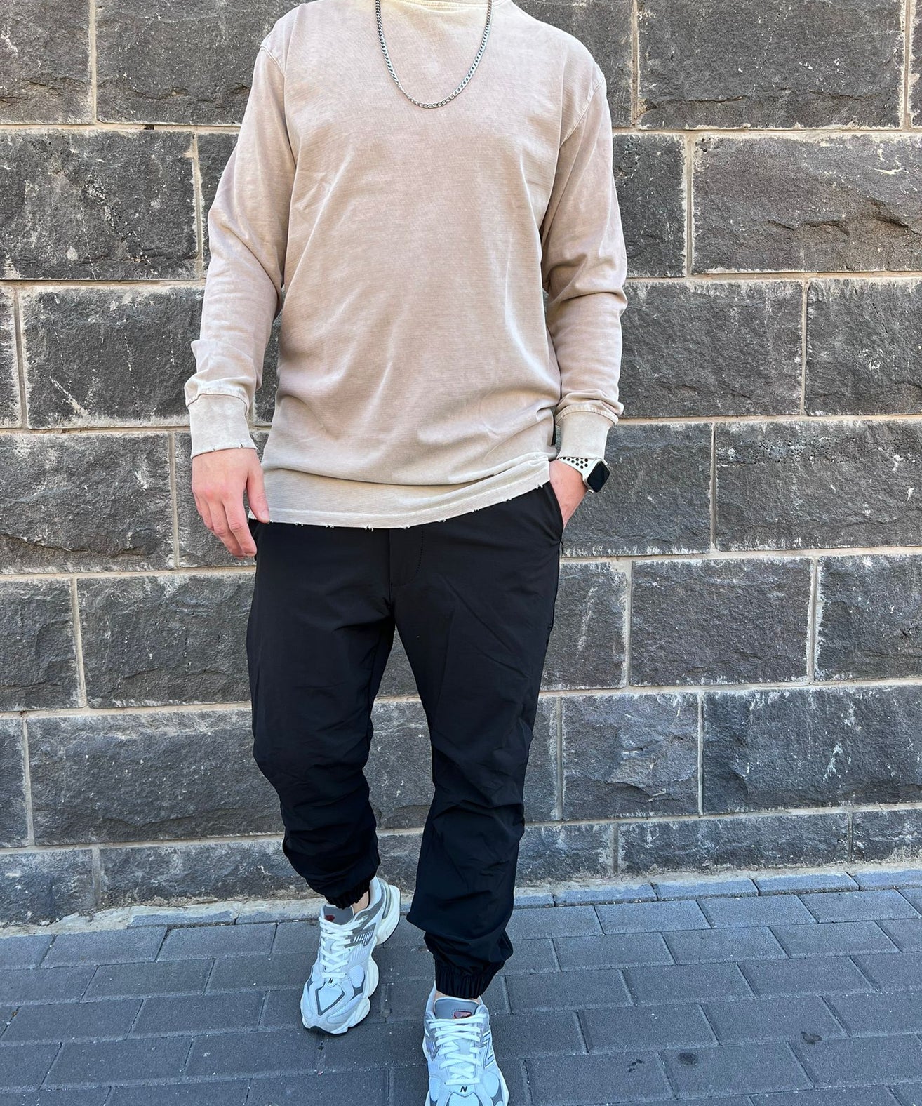 דה לוקה - טי וואש אוברסייז שרוול ארוך בצבע בז' 7100 03