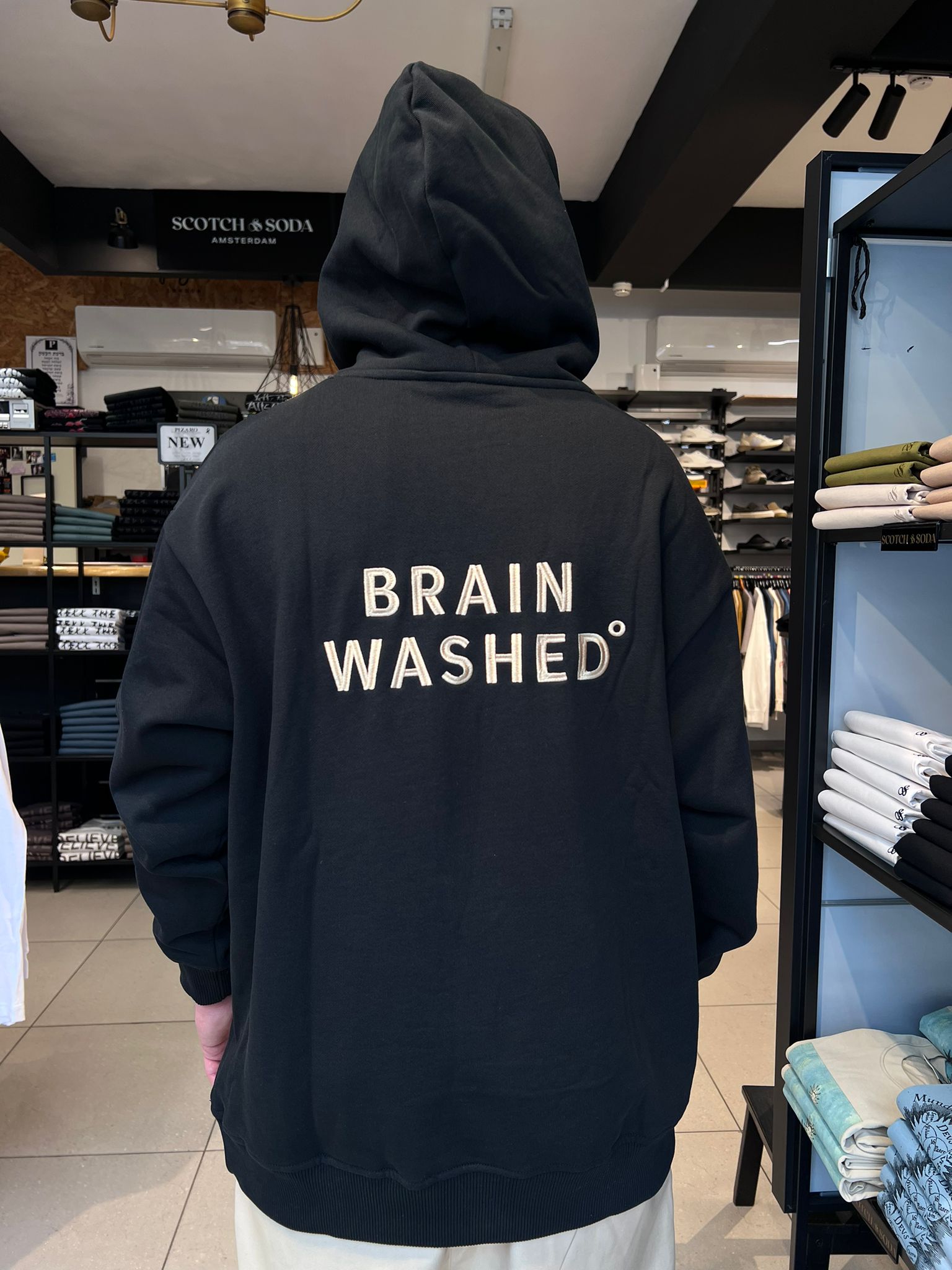 THIRTY DEGREES - SWH 3924 קפוצ'ון   MEN OVERSIZE HOODIE BRAIN WASHED
